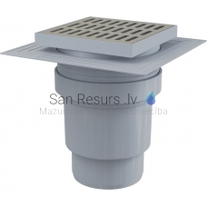 Alcaplast Floor drain PP DN110 150×150/110 mm straight outlet, stainless steel grid, collar-2nd level insulation, wet odour Trap APV13