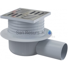 Alcaplast Floor drain 105×105/50 mm side outlet, stainless steel grid, wet odour trap APV1