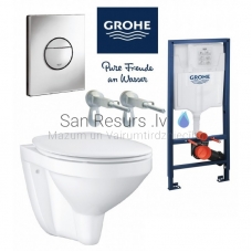 GROHE Rapid SL komplektas 5 in 1 įmontuojamas rėmas + tualetas BauCeramic su klozeto dangčiu Soft Close