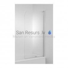 Cubito pure bath screen, right, one piece, polished silver profile, 6 mm thick transparent glass with jika perla glass finish