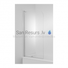 Cubito bath screen, left/right, one piece, polished silver profi le, 6 mm thick transparent glass with jika perla glass fi nish