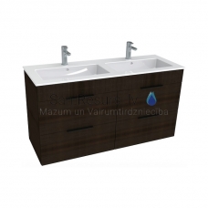 Cube vanity unit with four drawers incl. Double washbasin, dark oak