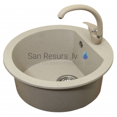 LAVEA stone mass kitchen sink with mixer Lagūna 51x51 (Beige)