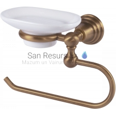 TRES CLASSIC RETRO Combo open ring Holder with soapdish, Matt Aged Brass