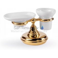 TRES CLASSIC RETRO Ceramic countertop tumbler holder-soap dish, Gold