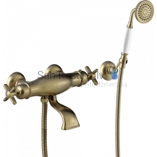TRES CLASIC RETRO Thermostatic bath and shower faucet, Antique brass, cooper