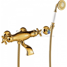 TRES CLASIC RETRO vannas/dušas jaucējkrāns ar termostatu un dušas klausuli, zelta, gold