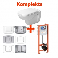 Комплект 4 в 1 Duravit D-Code подвесной унитаз + KK-POL AQUAFIORI туалетная рамка (WC) + крышка Soft Close + кнопка смыва