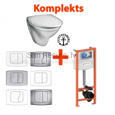3 in 1 Gustavsberg 5530 Nautic Flush pakabinamas tualetas + KK-POL AQUAFIORI Standart WC potinkinis instaliacinis modulis + mygtukas