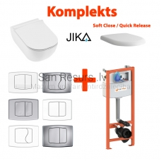 4 in 1 JIKA Mio Rimless pakabinamas tualetas + KK-POL AQUAFIORI Standart WC potinkinis instaliacinis modulis + mygtukas + Soft Close/Quick Release