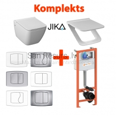 4 in 1 JIKA Pure pakabinamas tualetas + KK-POL AQUAFIORI Standart WC potinkinis instaliacinis modulis + mygtukas + Soft Close