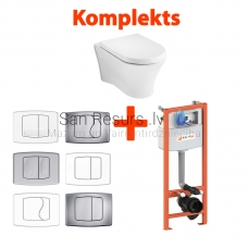 4 in 1 ROCA Nexo pakabinamas tualetas + KK-POL AQUAFIORI Standart WC potinkinis instaliacinis modulis + mygtukas + Soft Close
